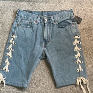 Levi's Blue and White  Jean Shorts with Lace-Up 505 Size 30 NWT